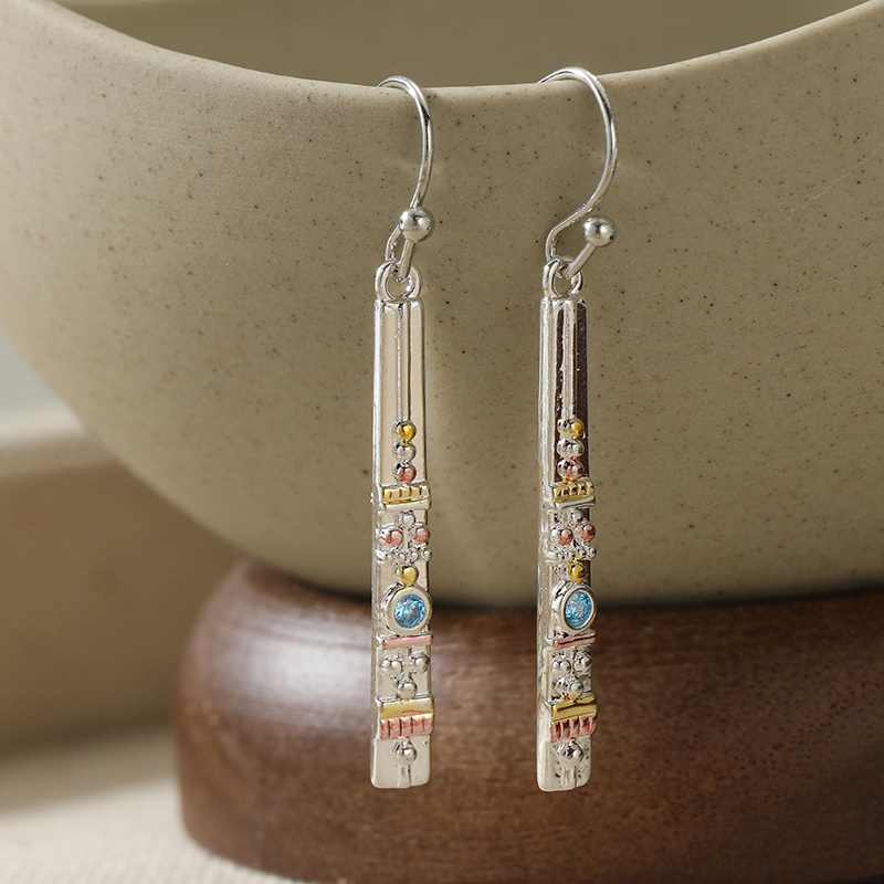 Women's Vintage Long Bar Enamel Hook Dangle Earrings